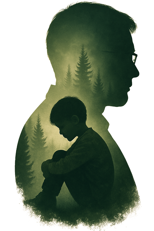 Silhouette eines Erwachsenen mit überlagerter Darstellung eines Kindes im Schatten – Symbol für Kinderschutz, IseF-Beratung und Hilfe bei Kindeswohlgefährdung in Berlin.